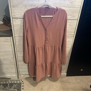 Nine West Tiered Long Sleeve Midi Dress Size Large – Dusty pink